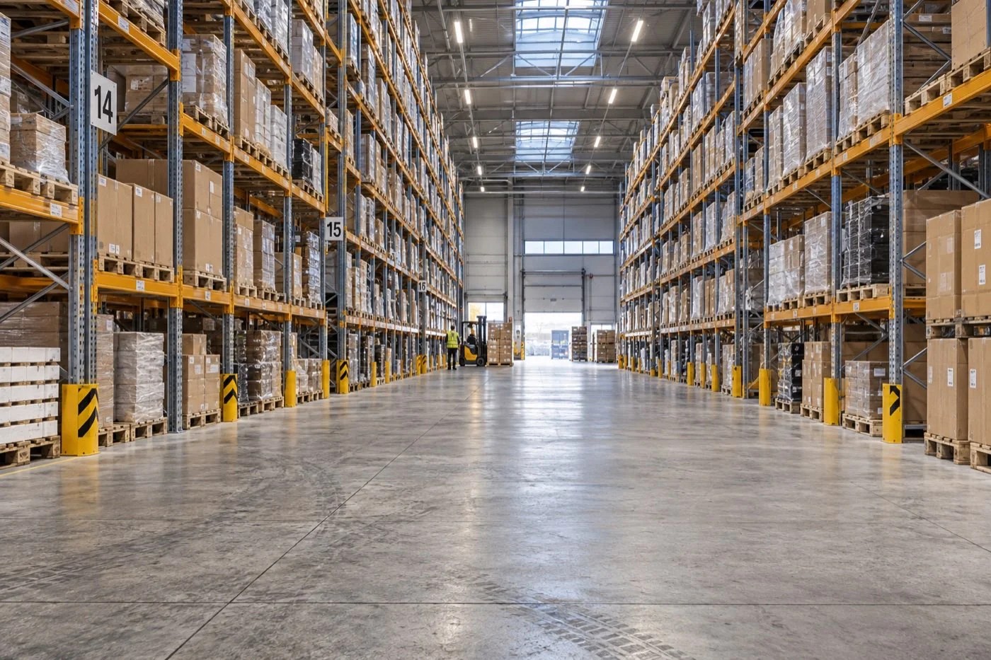 Logistik- und Lagerhalle mit hohen Palettenregalen