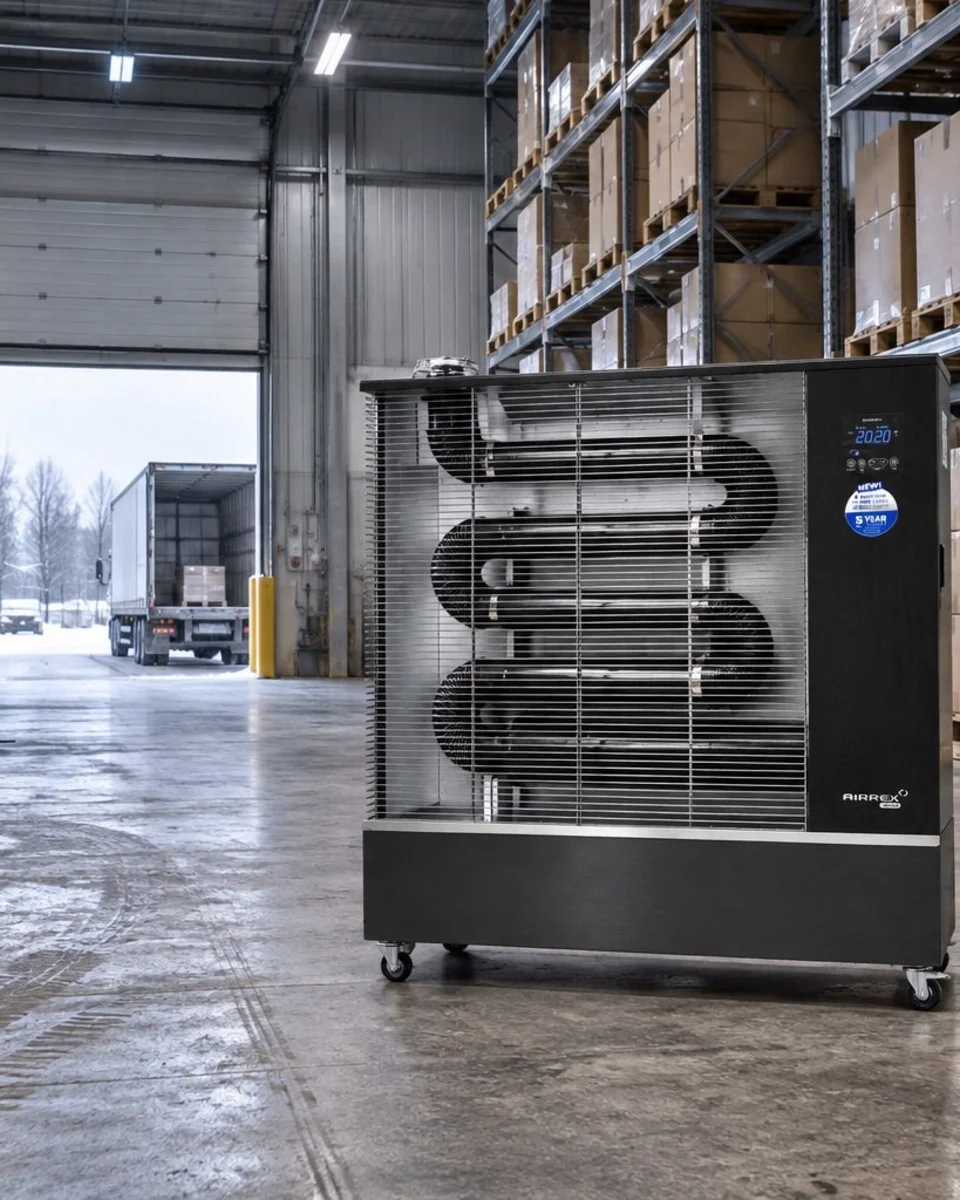 AIRREX Diesel-Infrarotheizung in einem Logistik- und Lagerbereich mit Gabelstapler