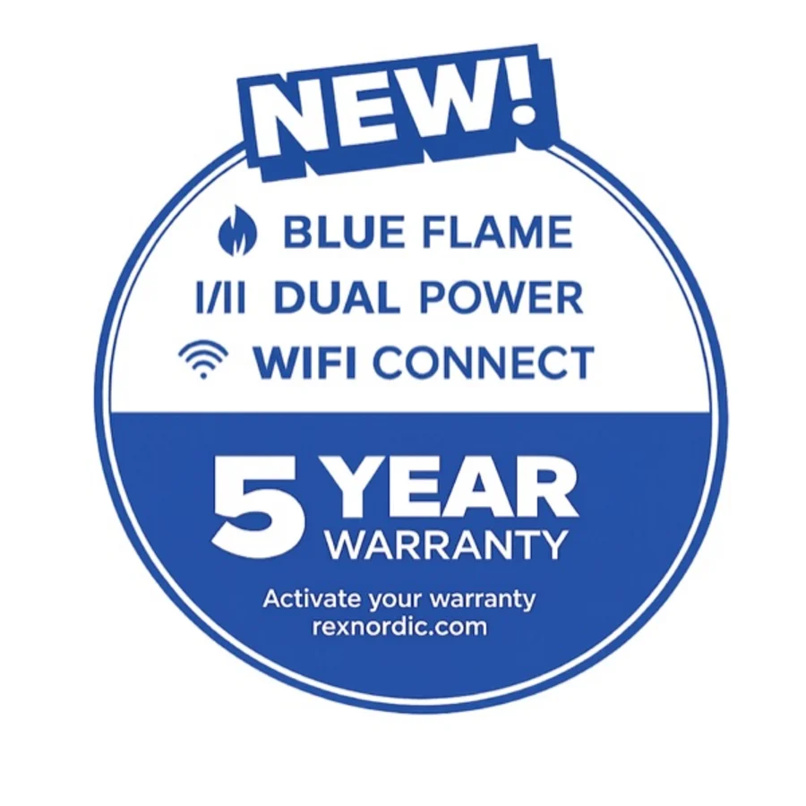 Garantiesiegel: Blue Flame, Dual Power, WiFi Connect, 5 Jahre Garantie